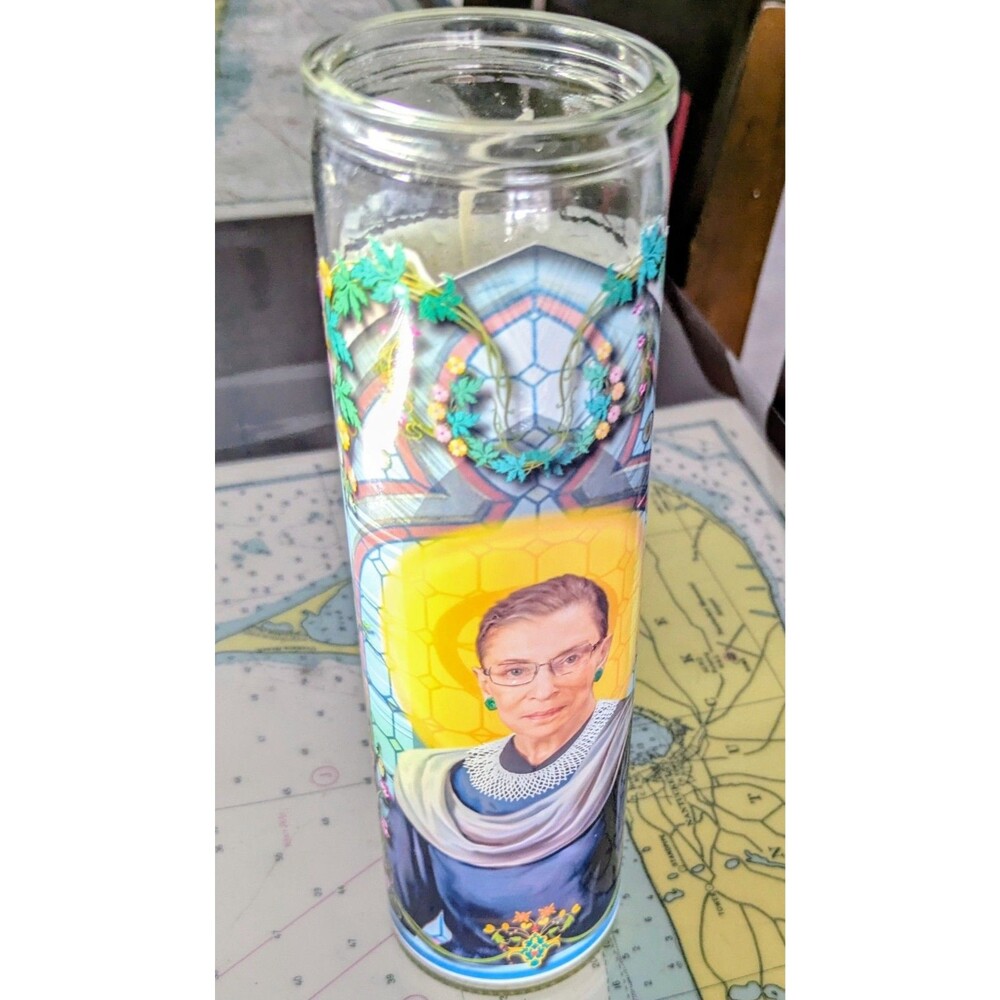 Ruth Bader Ginsburg RBG Secular Saint Prayer Candle - 8" Unscented White Wax